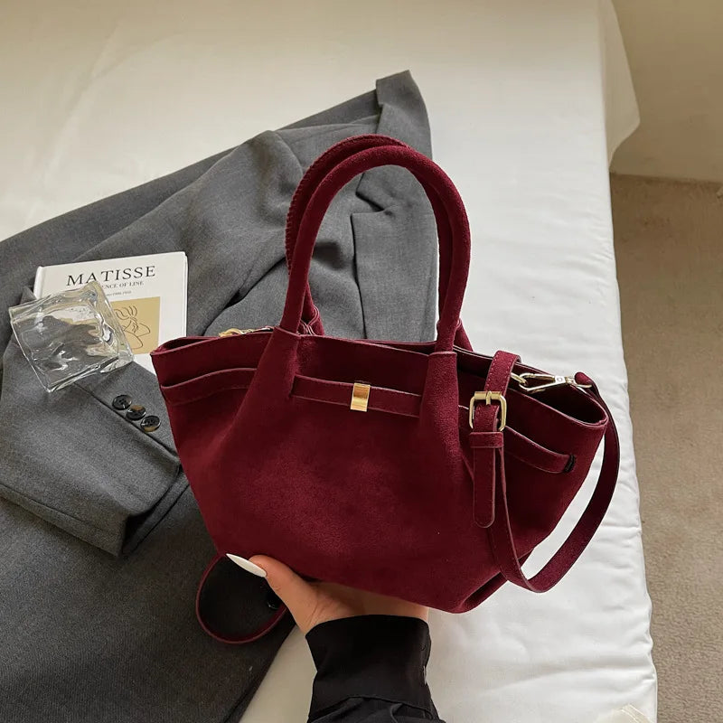 Trendy Olive Green Suede Mini Tote Bag | Stylish Faux Suede Crossbody Shoulder Bag