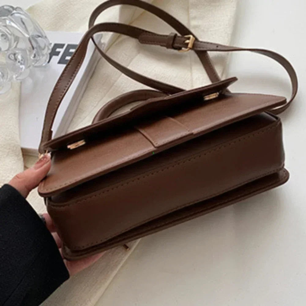 Classic Leather Flap Crossbody Bag with Top Handle