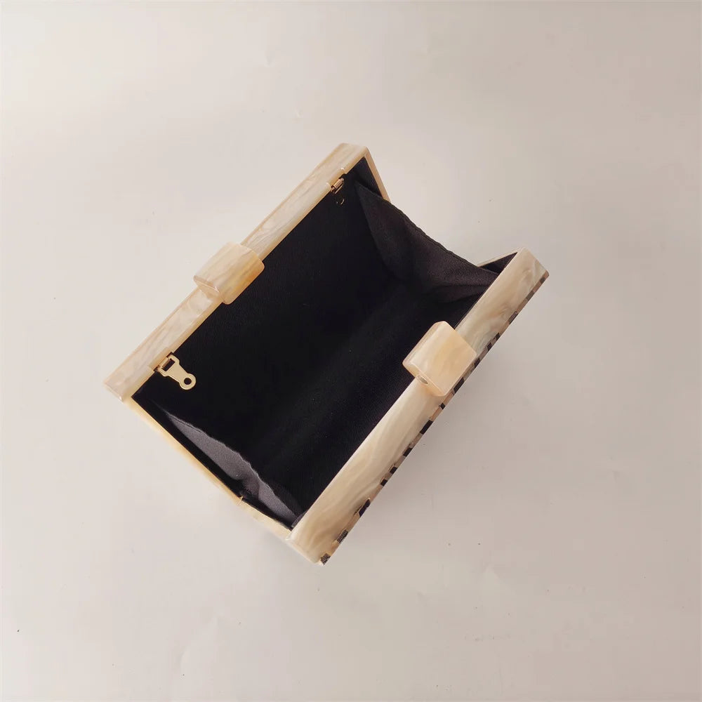 Elegant Marble Pattern Acrylic Box Clutch | Party Wear Handbag with Statement Beads Chain