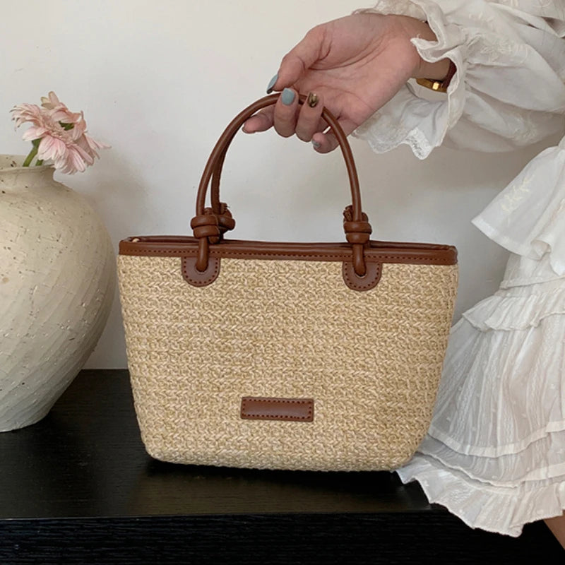 Summer Beach Casual Straw Basket Small Tote Bag