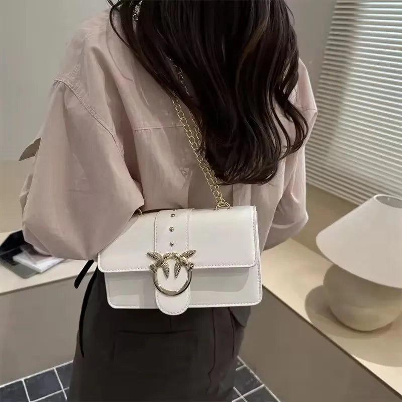 Elegant Bird Lock Chain Strap Shoulder Bag & Crossbody Bag