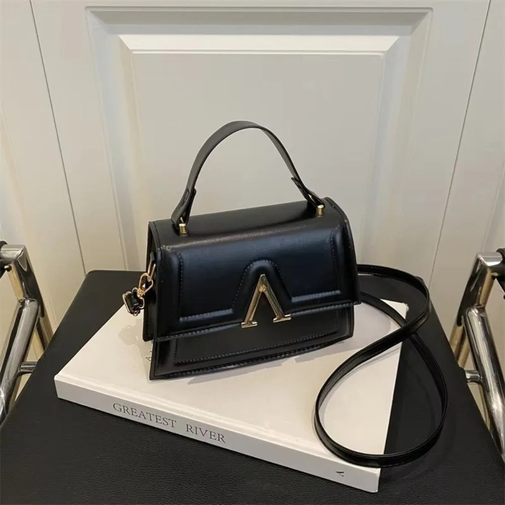 Chic Quilted Flap Crossbody Bag with Top Handle & Gold "V" Hardware in Pure White