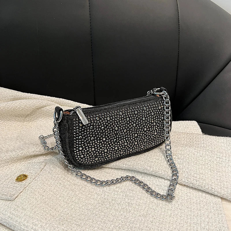 Glamorous Rhinestone Embellished Mini Shoulder Bag with Chain Strap