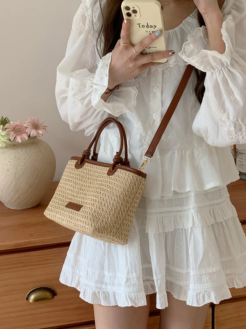 Summer Beach Casual Straw Basket Small Tote Bag