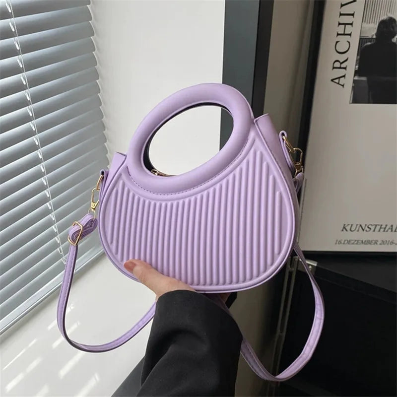 Modern Round Handle Pleated Mini Hand Bag & Top-Handle Handbag