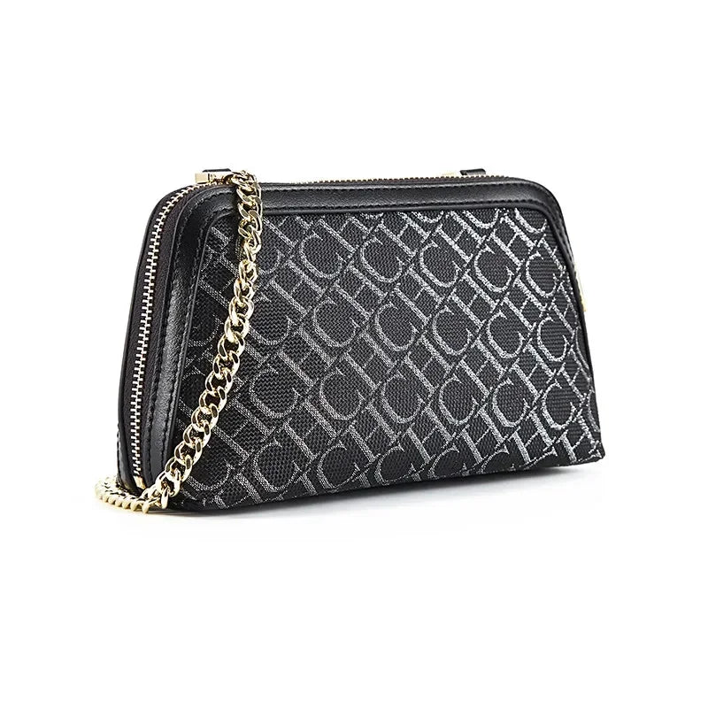 Premium Monogram Crossbody Bag for Women – Trendy Print Shoulder Bag with Gold Chain Accent