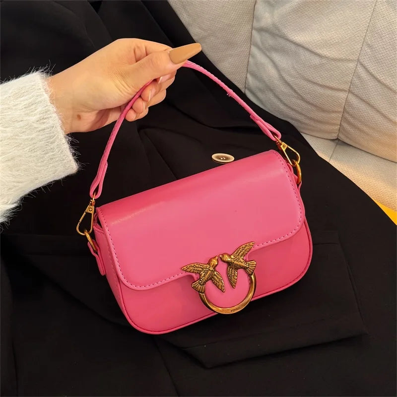 Luxury Love Birds Buckle Flap Shoulder Bag & Crossbody Handbag