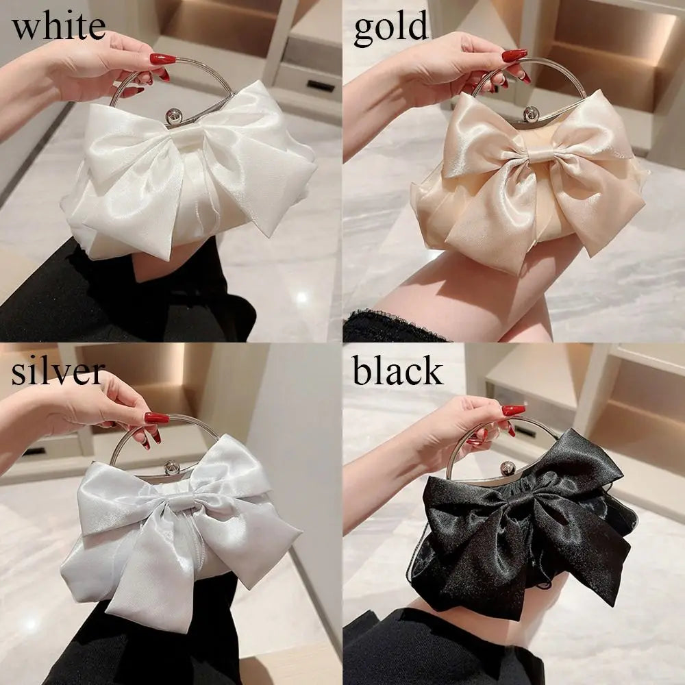 Elegant Satin Bowknot Metal Ring Mini Clutch & Handbag