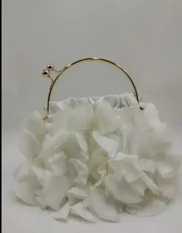 Elegant Floral Ruffle Organza Clutch & Handbag with Gold Metal Kiss-Lock Handle