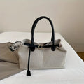 Aura Bags Casual Canvas Tote Bag with Contrast PU Leather Handles and Belt Accent
