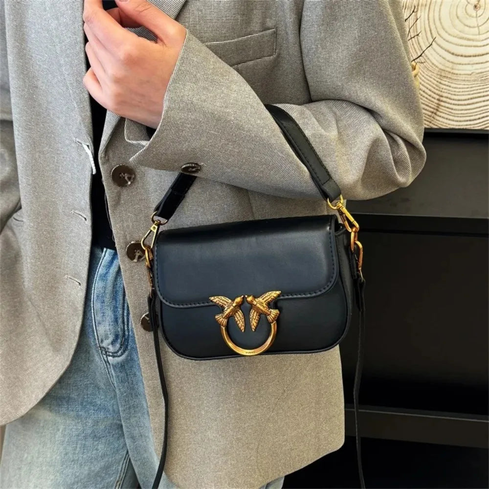 Luxury Love Birds Buckle Flap Shoulder Bag & Crossbody Handbag