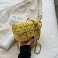 Classic Tweed Flap Crossbody Bag - Elegant Woven Shoulder Bag with Gold Chain Strap