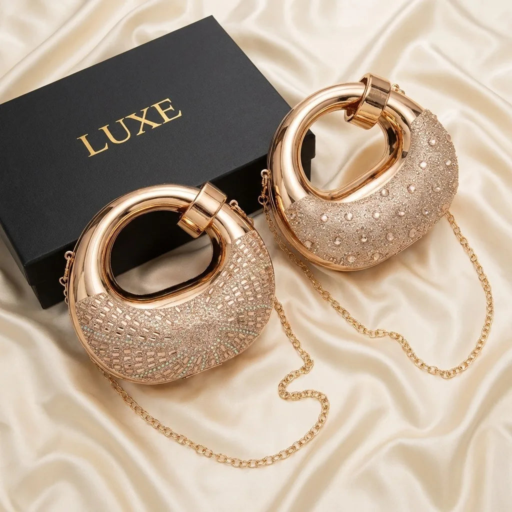 Metallic Rhinestone Evening Clutch Bag - Luxury Crystal Hardcase Crossbody Purse for Weddings & Parties