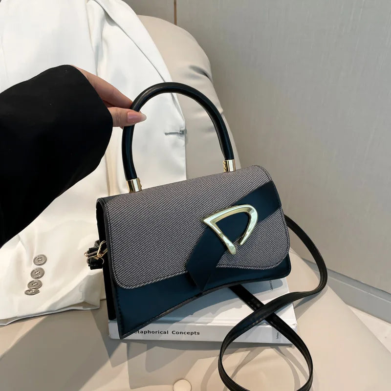 Modern Curved PU Leather & Straw Handbag