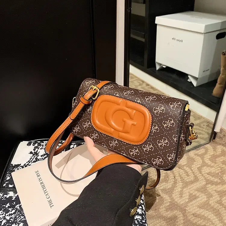 Trendy Vintage Print Shoulder Bag with Wide Strap - Women's Designer Style Satchel