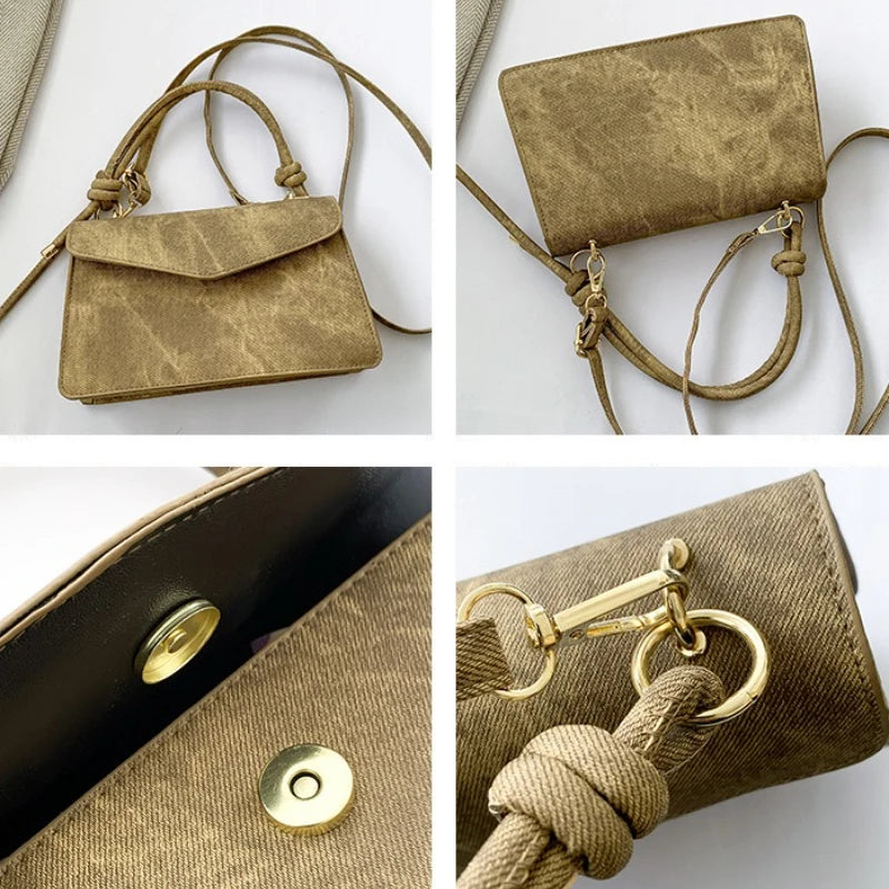Aura Chic Aesthetic Flap Crossbody Bag | Minimalist Top Handle PU Leather Shoulder Bag