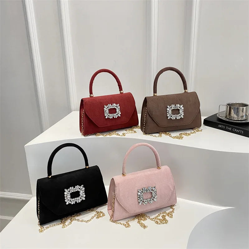 Glamorous Crystal Buckle Pink Mini Handbag