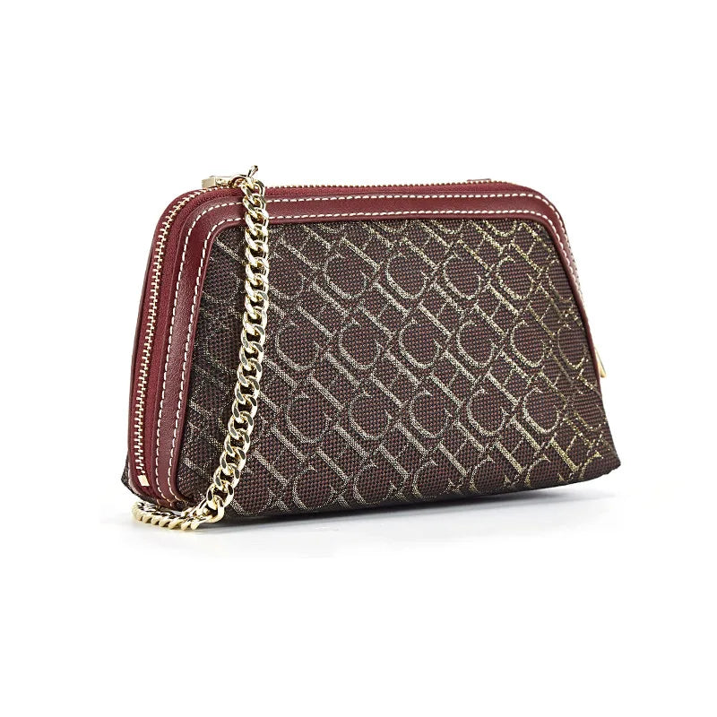 Premium Monogram Crossbody Bag for Women – Trendy Print Shoulder Bag with Gold Chain Accent