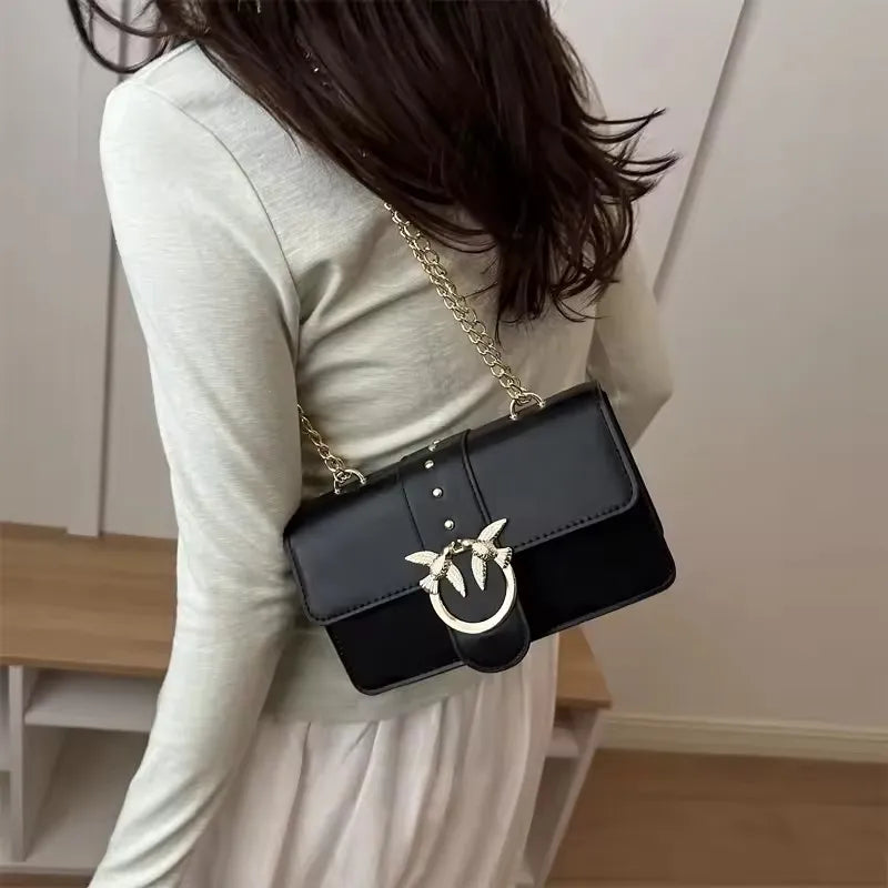 Elegant Bird Lock Chain Strap Shoulder Bag & Crossbody Bag