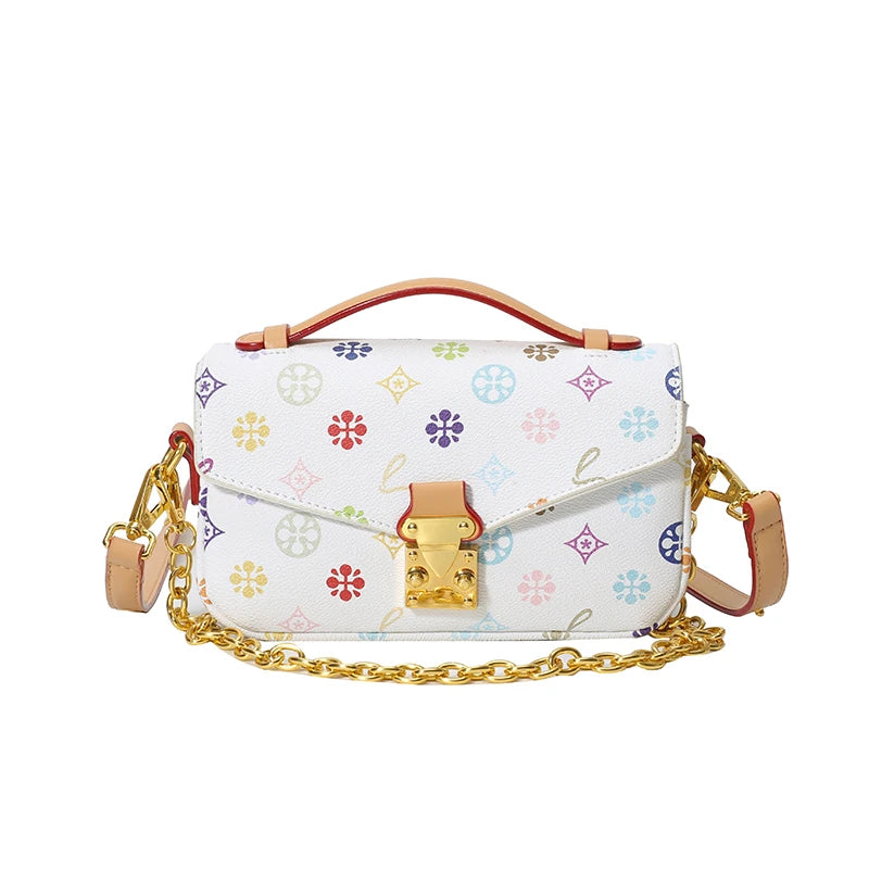 Classic Printed Messenger Bag – Chic Shoulder Bag with Gold Lock Accent
