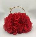 Elegant Floral Ruffle Organza Clutch & Handbag with Gold Metal Kiss-Lock Handle