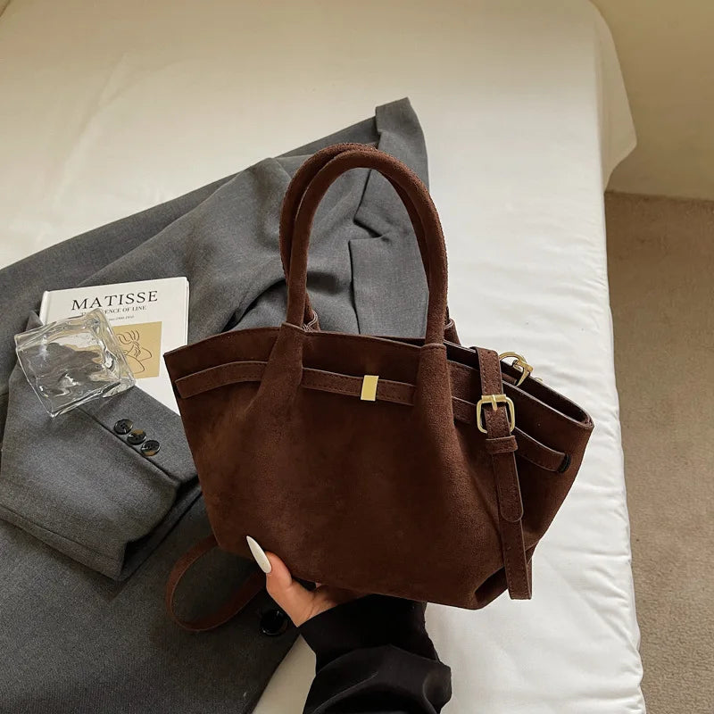 Trendy Olive Green Suede Mini Tote Bag | Stylish Faux Suede Crossbody Shoulder Bag