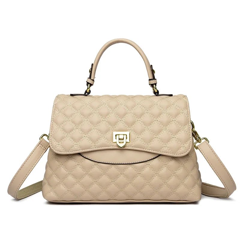 Elegant Quilted Diamond Pattern Top-Handle Bag with Gold Twist Lock Closure