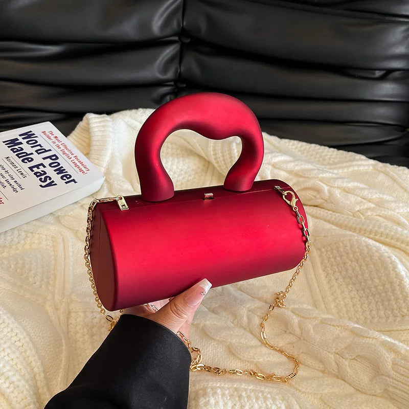 Metallic Emerald Green Cylindrical Clutch & Crossbody Evening Bag