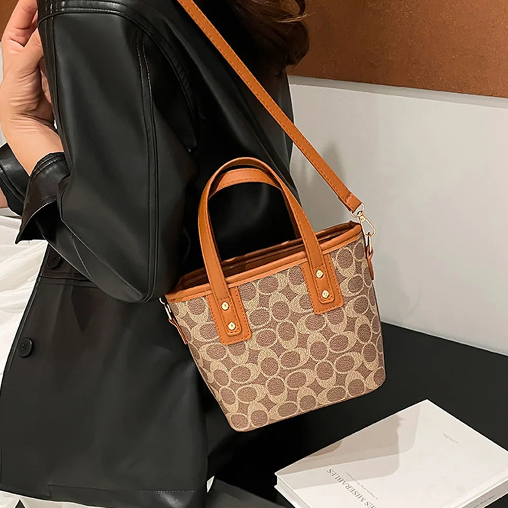 Chic Geometric Pattern PU Leather Handbag | Casual Top-Handle Shoulder Bag