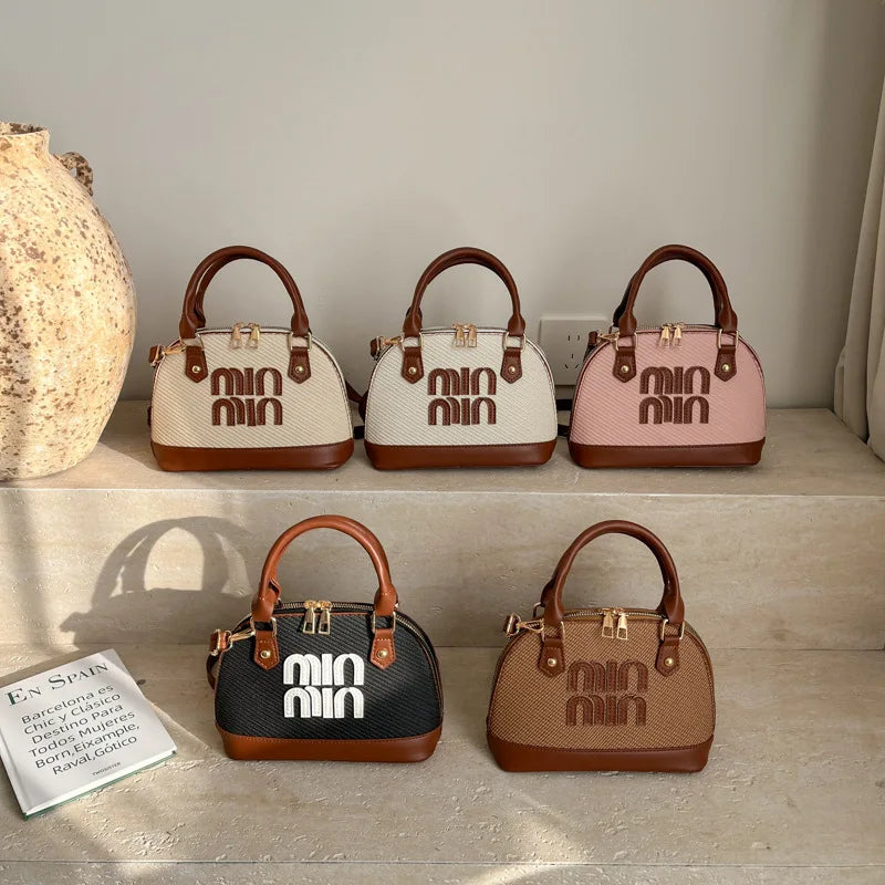 Retro Pink & Brown Mini Top-Handle Bag with Crossbody Strap