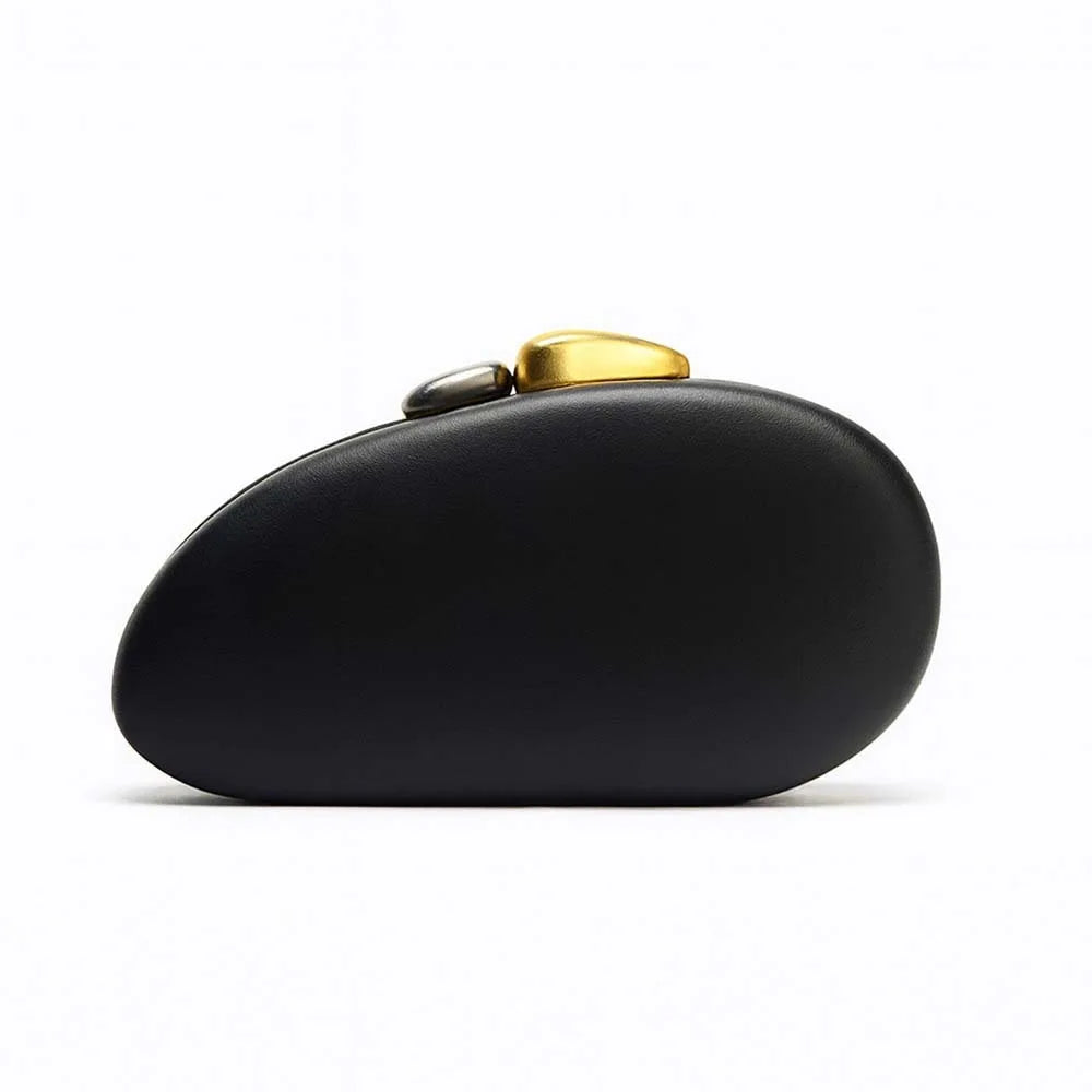 Elegant Red Oval Evening Clutch Bag with Gold Chain Strap