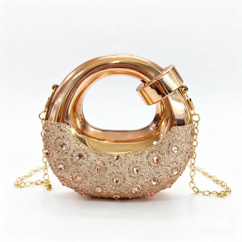 Metallic Rhinestone Evening Clutch Bag - Luxury Crystal Hardcase Crossbody Purse for Weddings & Parties