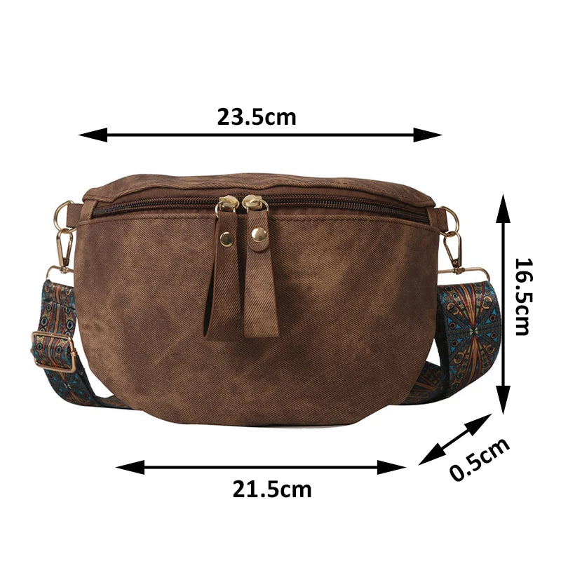 Casual Distressed Faux Leather Fanny Pack & Wide-Strap Crossbody Chest Bag for Women