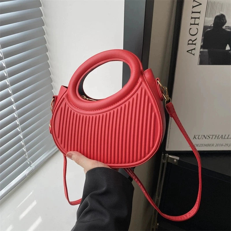 Modern Round Handle Pleated Mini Hand Bag & Top-Handle Handbag