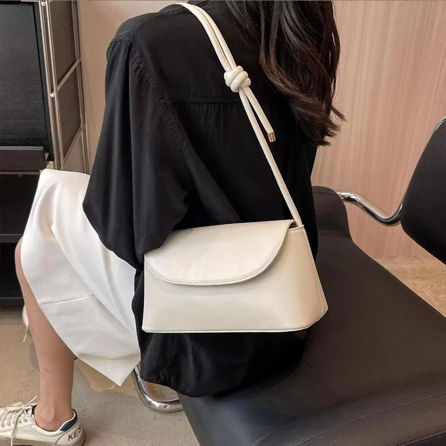 Chic PU Leather Flap Shoulder Bag with Elegant Knot Handle