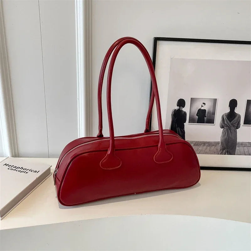 Vintage Minimalist PU Leather Underarm Shoulder Bag for Women
