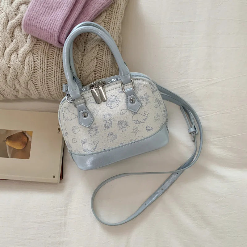 Cute Underarm Mini Shell Bag with Plush Pendant