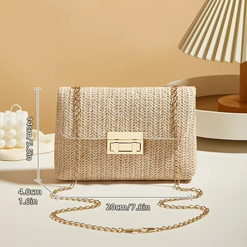 Chic Straw Woven Chain Crossbody Bag for Women