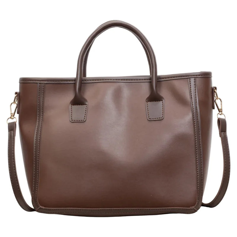 Two-Tone PU Leather Tote Bag with Adjustable Strap & Top Handles