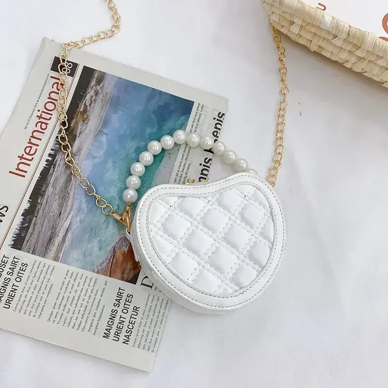 Cute Quilted Heart-Shaped Mini Handbag with Pearl Handle