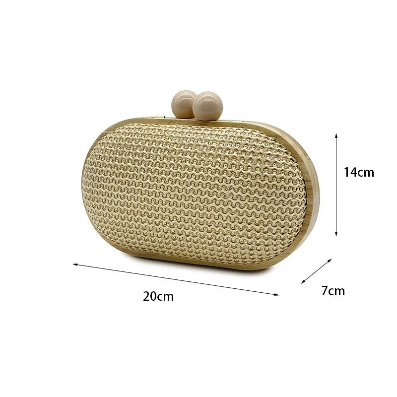 Aura Bags Aesthetic Straw Knitted Frame Clutch and Evening Party Purse