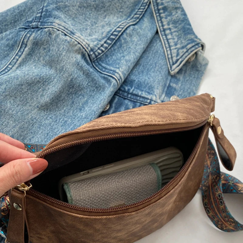 Casual Distressed Faux Leather Fanny Pack & Wide-Strap Crossbody Chest Bag for Women
