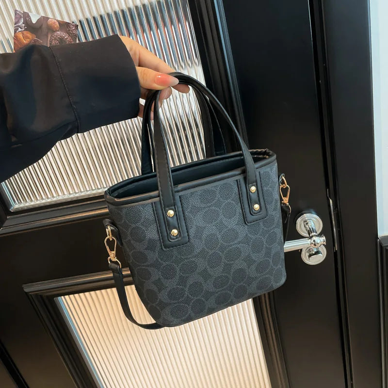 Chic Geometric Pattern PU Leather Handbag | Casual Top-Handle Shoulder Bag