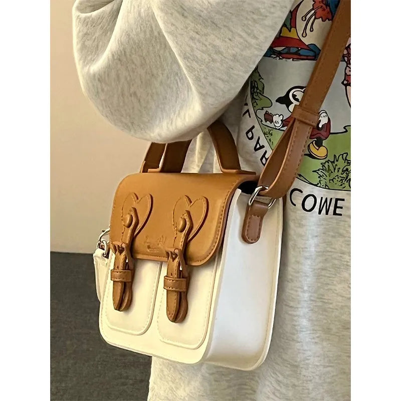 Aesthetic Preppy Style Mini Messenger Bag with Matching Mini Pouch Charm