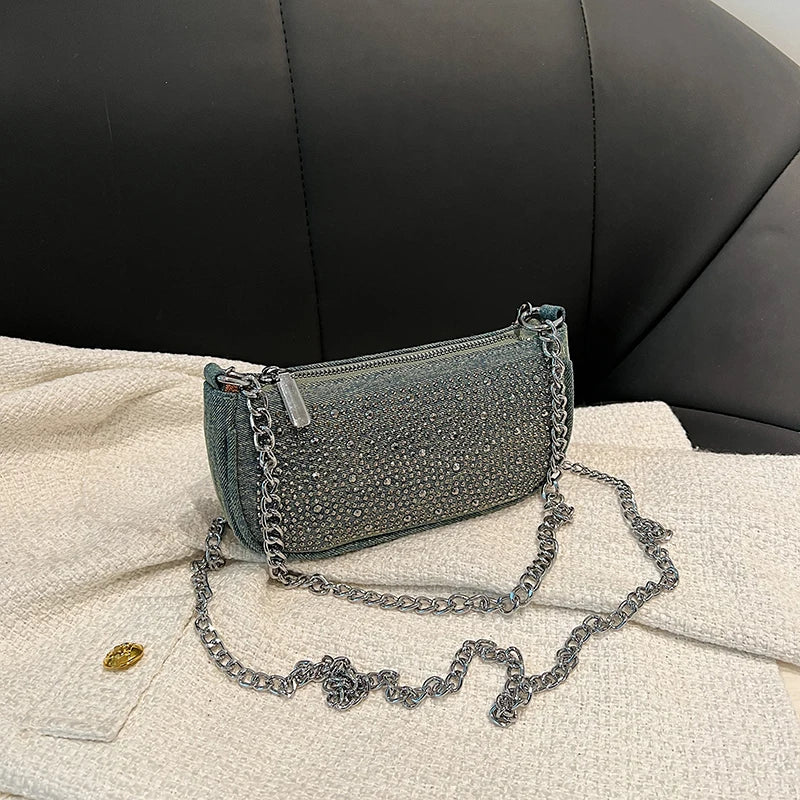 Glamorous Rhinestone Embellished Mini Shoulder Bag with Chain Strap