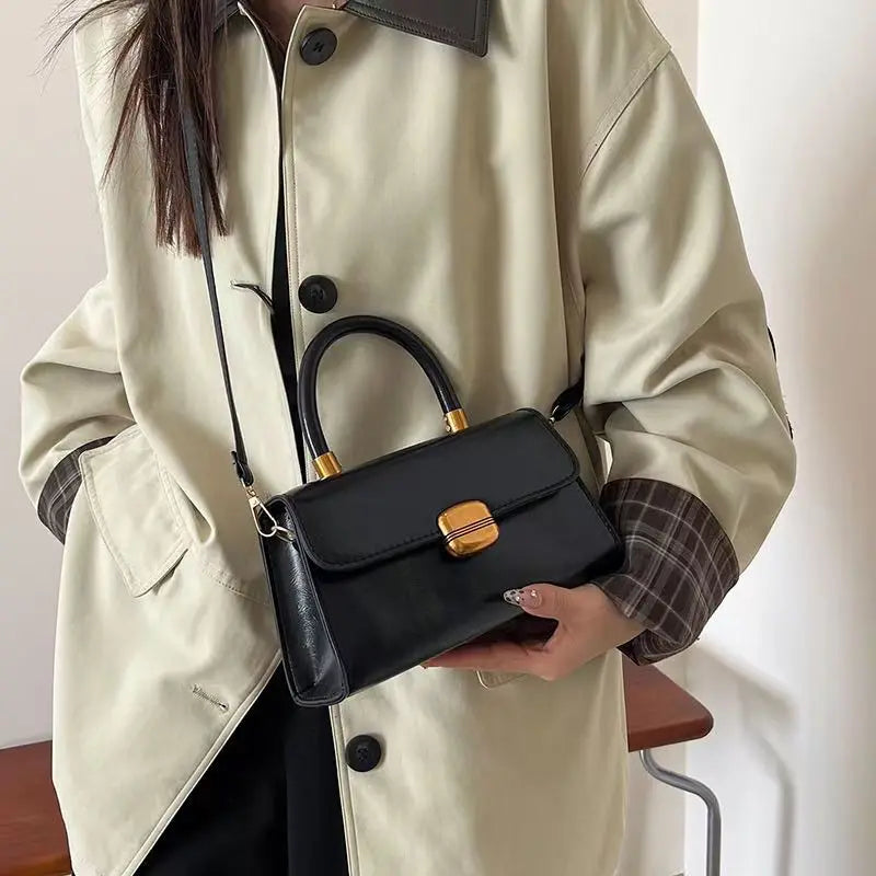 Structured Burgundy Crossbody Bag with Gold Lock Clasp | Chic Top-Handle Purse