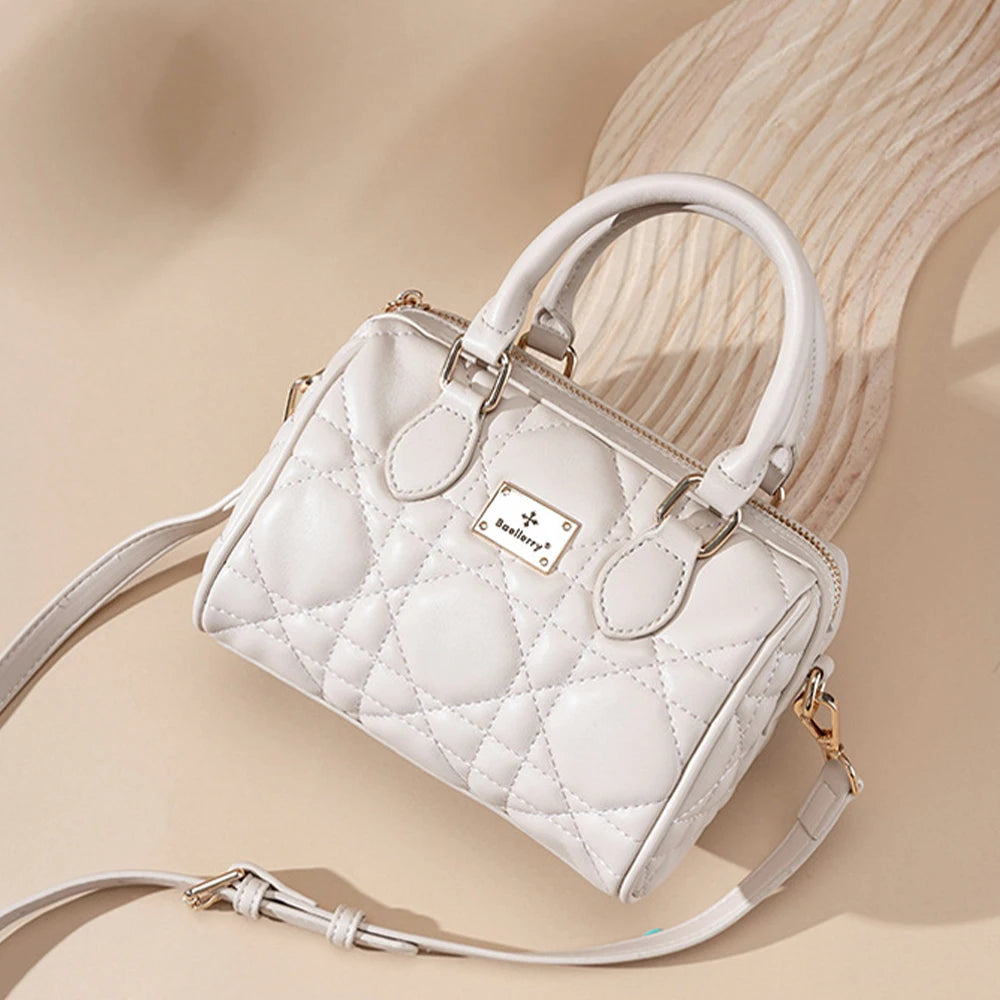 Luxurious Quilted Diamond Barrel Handbag & Crossbody