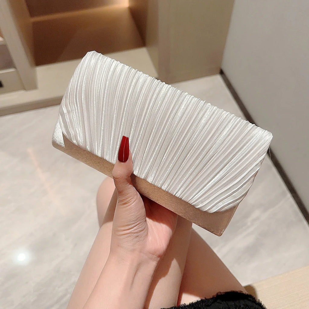 Elegant Pleated Satin Evening Clutch & Party Purse