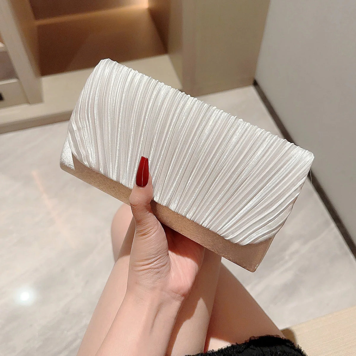 Elegant Pleated Satin Evening Clutch & Party Purse
