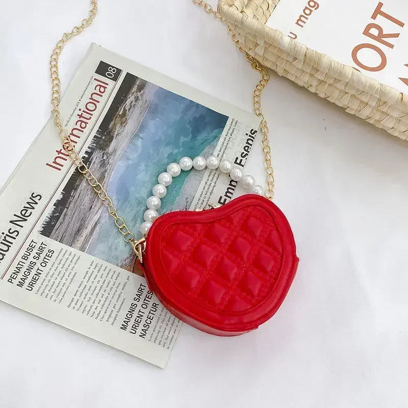 Cute Quilted Heart-Shaped Mini Handbag with Pearl Handle